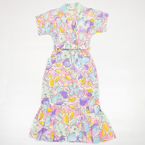 Vintage Mermaid Midi Dress S Pastel Abstract
